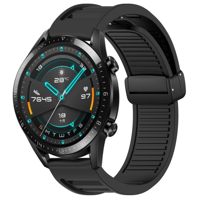 For Huawei Gt2 46Mm 22Mm Foldable Magnetic Buckle Silicone Watch Band(Black) - Image 1